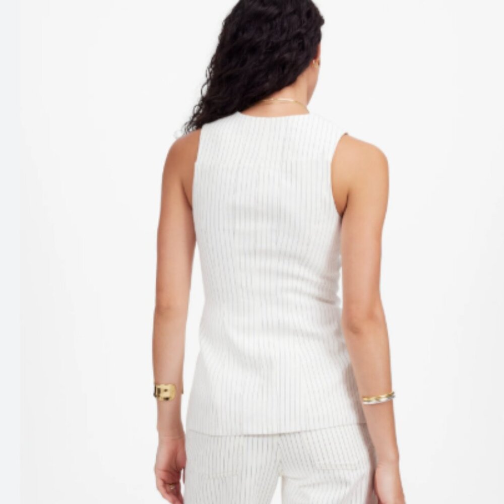 Madewell Cutaway Vest in Pinstripe Linen Blend Cream/Black Size 2 - Picture 2 of 7
